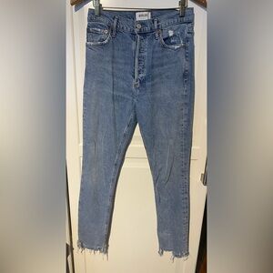 Agolde Distressed Skinny Jeans Blue Button Fly Sz 25